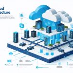 Infographic depicting a resilient cloud architecture with redundancy elements, failover paths, and geographical data distribution, illustrating their role in ensuring continuous construction operations and data protection.
