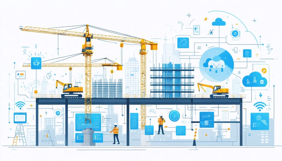 3D visualization of construction site with IoT devices and 5G network overlay