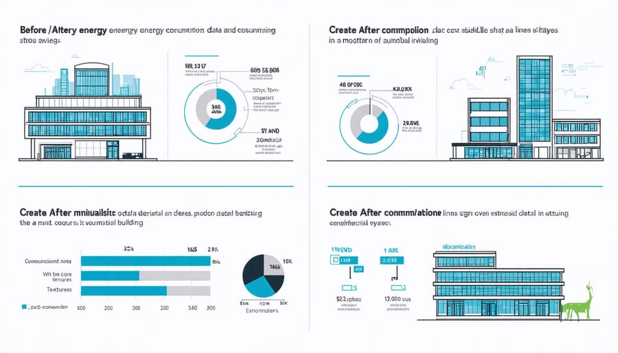 Graph comparing building energy usage and costs before and after automation implementation