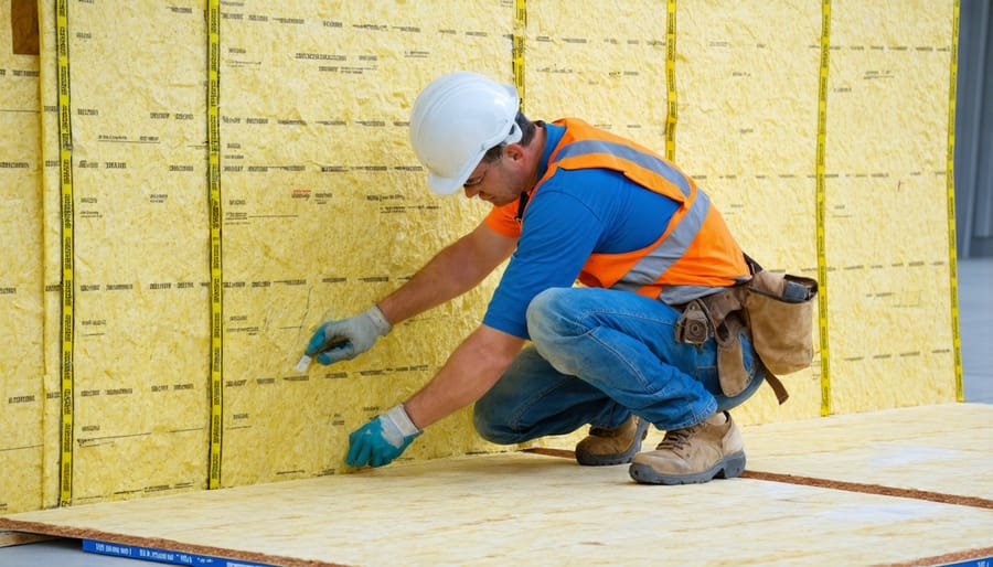 Professional demonstrating proper installation technique for high-temperature insulation materials