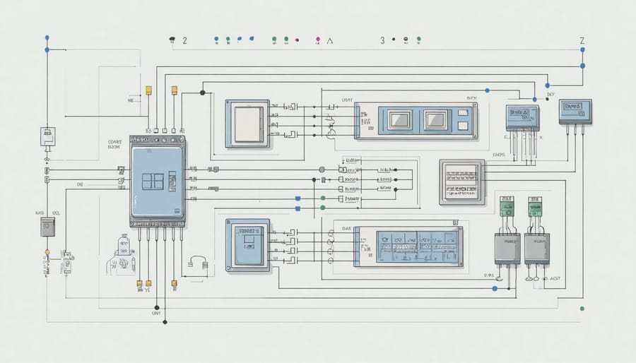 Exploded view diagram of electronic ballast components with labeled smart control features
