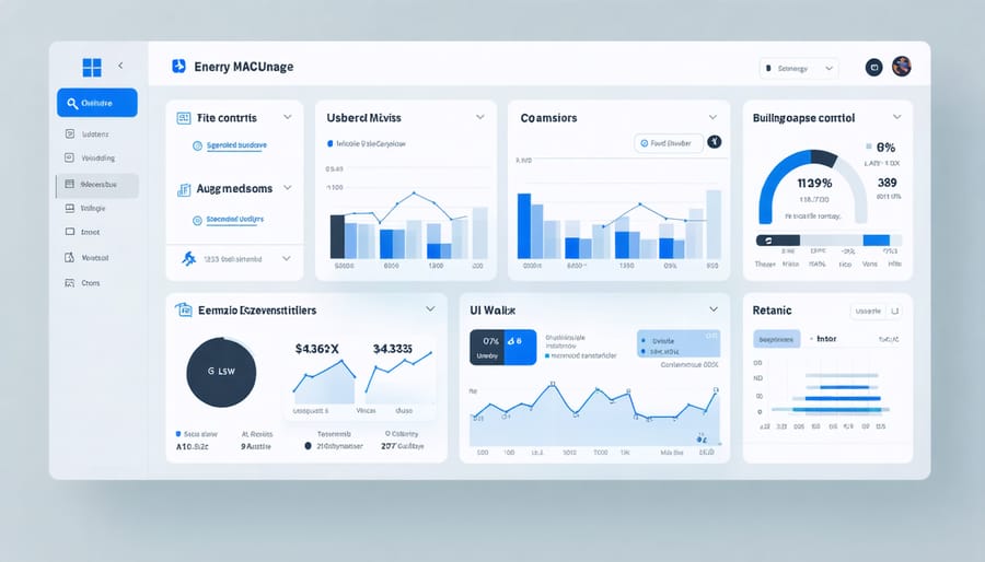 Interactive building management system interface displaying energy consumption data and system controls