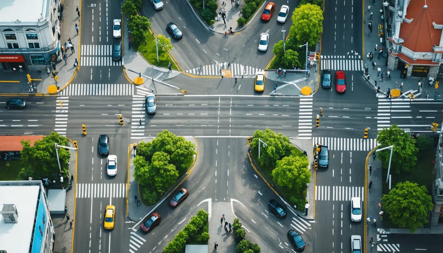 Smart traffic intersection with AI-controlled signals and vehicle detection sensors