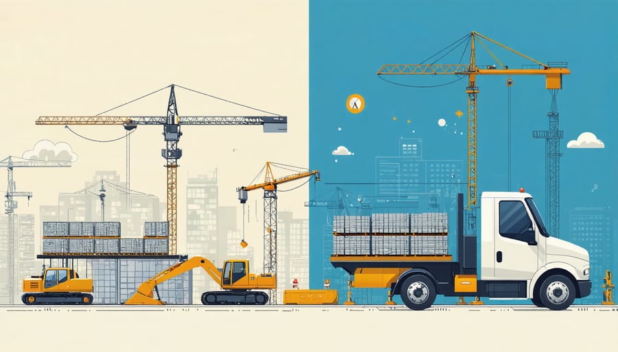 Side-by-side comparison of traditional and smart construction material management methods