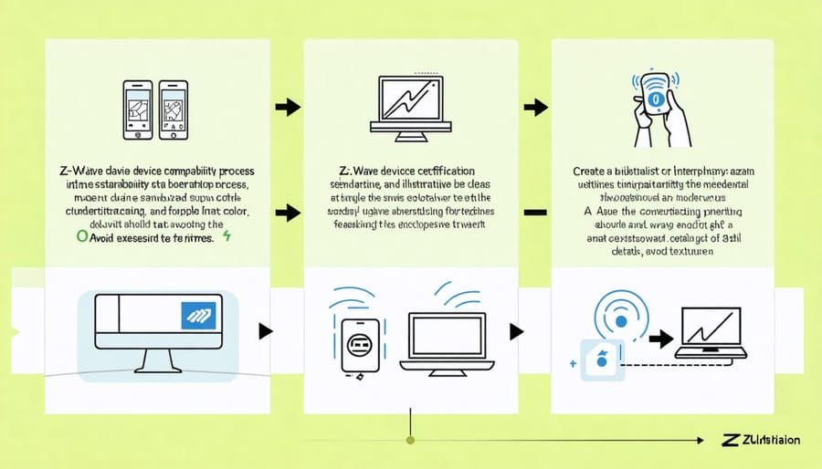 Step-by-step visualization of Z-Wave certification process and compatibility requirements