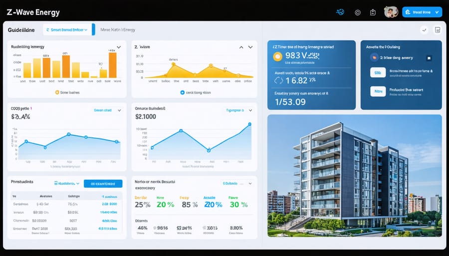 Building management system interface displaying Z-Wave energy monitoring and control features