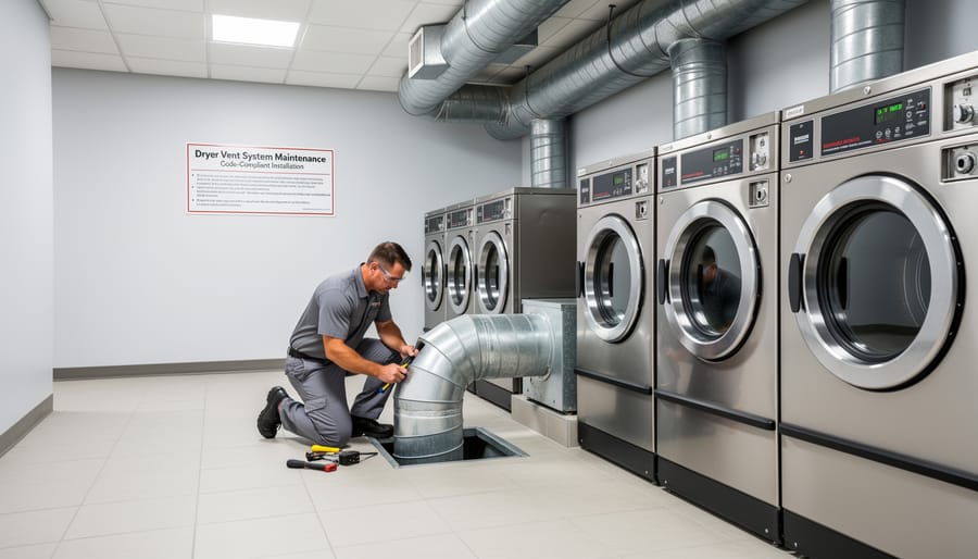 Commercial laundry facility with properly installed dryer vent exhaust systems